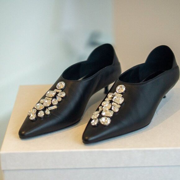 Black Leather Heels with Crystals - Picture 7 of 10